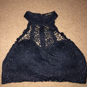 Navy Blue 2 Piece Prom Dress